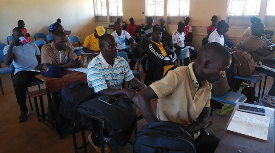 Teachers follow the theory session at Soroti Secondary School