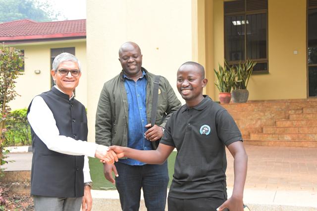 A handshake outside the building