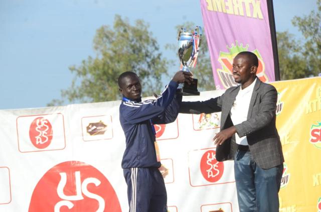 A trophy is presented