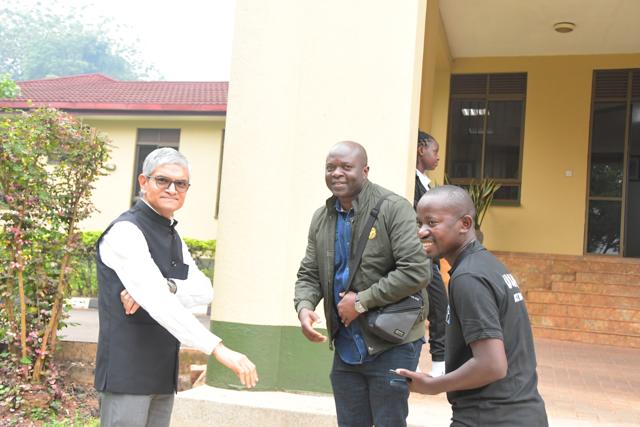Guests meet outside the building