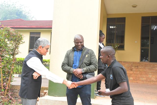 A handshake outside the building